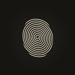 The 39093 Lives mark: a fingerprint spiral in pale ink on black